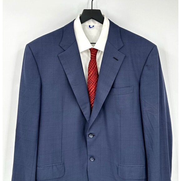 jacket blazer sport coat super 200s 100% wool windowpane blue 46L - Picture 6 of 9